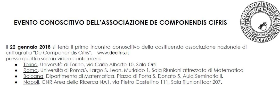 Alumni Mathematica trasmette in streaming un evento nazionale sulla crittografia